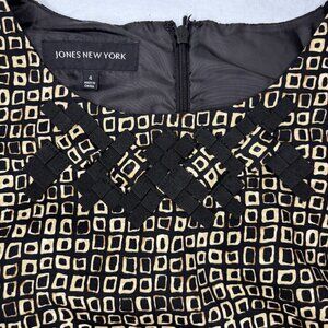 JONES NEW YORK Dress Women's 4 Black Tan Sleeveless Ribbon Design Knee Stretch